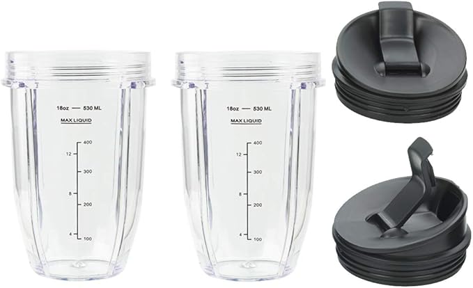 Blender Cups Fit for Ninja, Replacement Parts 18OZ Cups with Sip & Seal Lids, Blender Accessories Compatible with Nutri Ninja Auto IQ Series BL480 BL481 BL482 BL490 BL640 BL680 BL450 BL482(2 Pack)