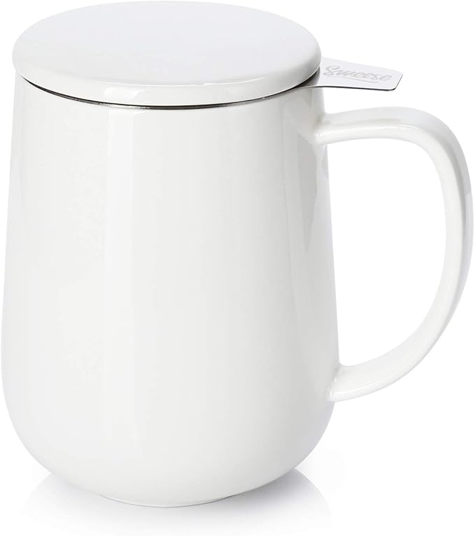 Sweese 20 OZ Porcelain Tea Mug with Infuser and Lid, Loose Leaf Tea Cup, Gifts for Tea Lover - White