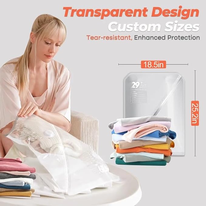 Vacuum Storage Bags for Clothing Travel, 8 Pack 29" Vacuum Seal Bags with Wireless Charging Pump Compression Packing for Clothes Suitcase Luggage Travel
