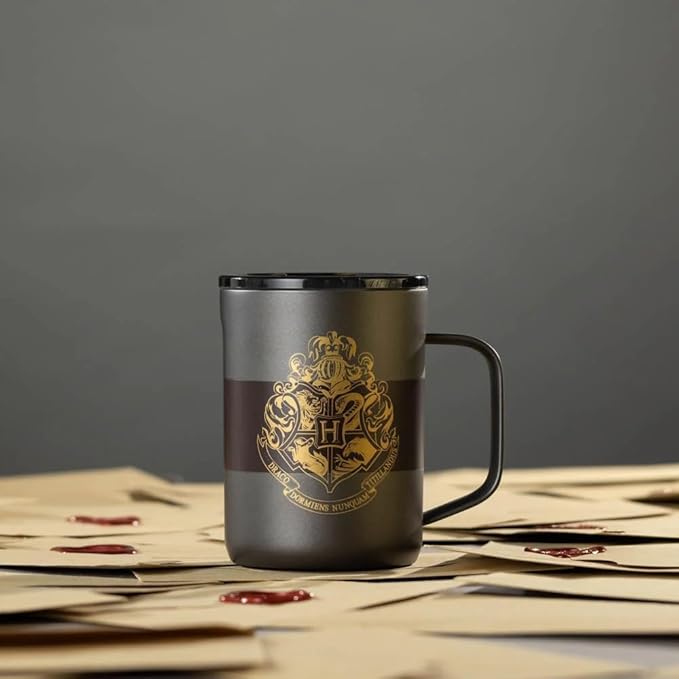 Corkcicle Harry Potter Coffee Mug - Stainless Steel Insulated Cup With Lid For Tea & Coffee - Non-Slip Silicone Base - Durable Travel Mug - Dishwasher Safe - BPA Free - 16 oz - Hogwarts Crest