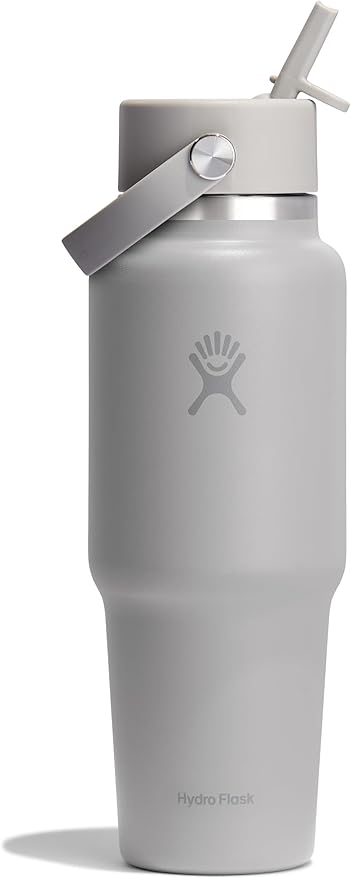 Hydro Flask Travel Water Bottle - Insulated Stainless Steel - Wide Straw Lid, Non Spill, Leakproof in 32 Oz Birch Gray