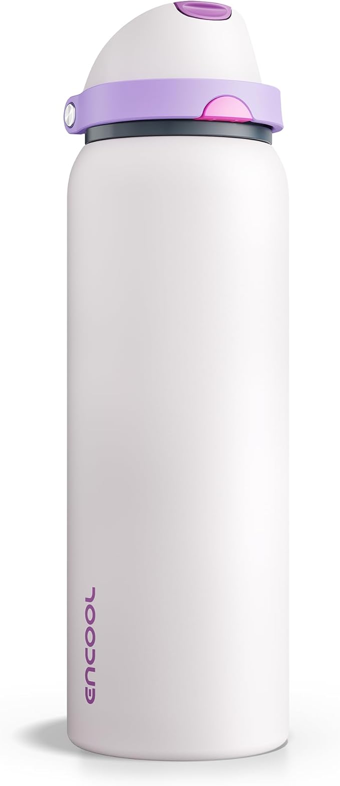 Insulated Water Bottle with Straw - Encool Stainless Steel Water Bottle with Push Button Lid, Leak-Proof & BPA-Free, Keeps Cold for 24 Hours for Sports, Travel, Gym (40 oz, Oyster Pink)