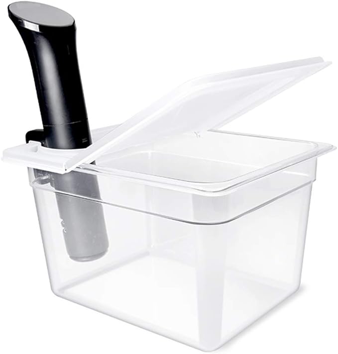 Everie Sous Vide Container 12 Quarts with Universal Collapsible Hinged Lid, Compatible with Anova All Models, Breville Joule, Wancle, Instant Pot Cookers (Container with Plastic Lid and Rack)