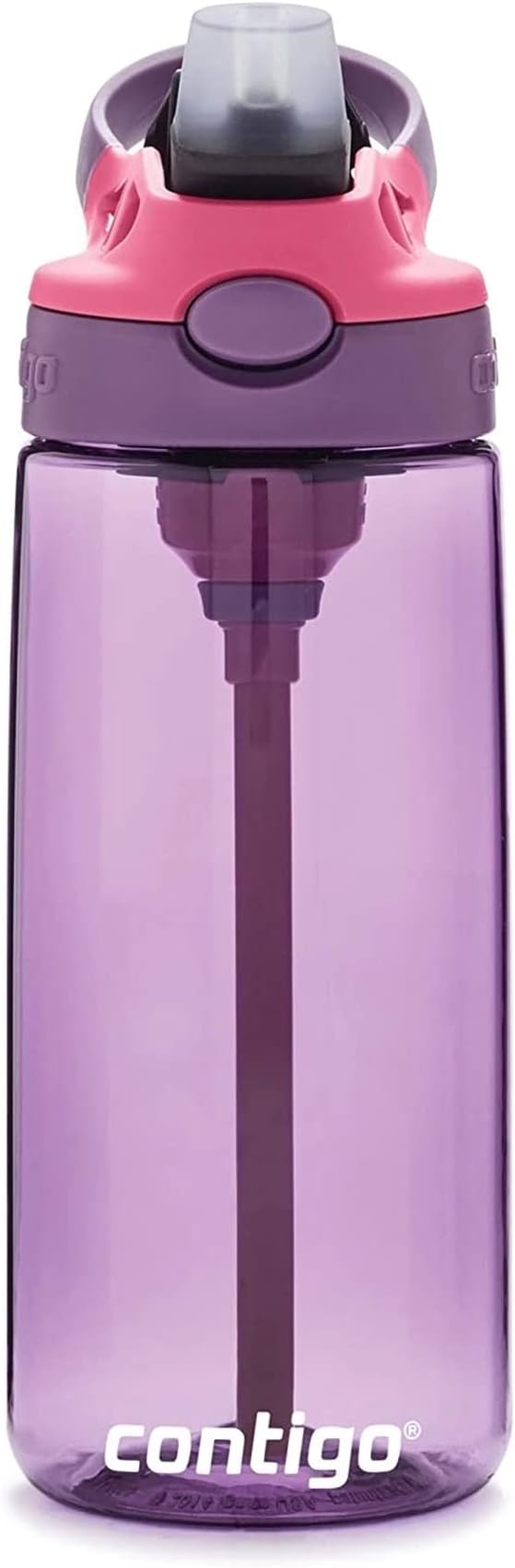 Contigo Aubrey Kids Water Bottle, 20oz, Eggplant, Spill-Proof Lid, Dishwasher Safe, Easy Clean, Purple and Pink