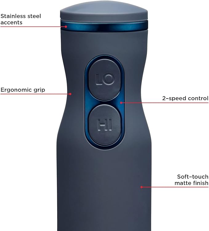 Chefman Immersion Stick Hand Blender with Stainless Steel Blades, Powerful Electric Ice Crushing 2-Speed Control Handheld Food Mixer, Purees, Smoothies, Shakes, Sauces & Soups, Midnight Blue