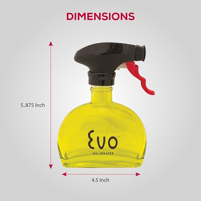 Evo Oil Sprayer Glass, Non-Aerosol for Olive, Cooking Oils, and Vinegars, Yellow, 6-Ounce Capacity
