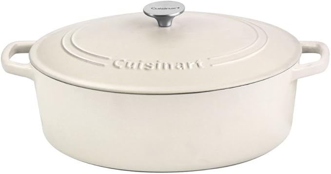 Cuisinart Chef's Classic Enameled Cast Iron Oval Covered Casserole (Matte Snow White, 7- Quart)