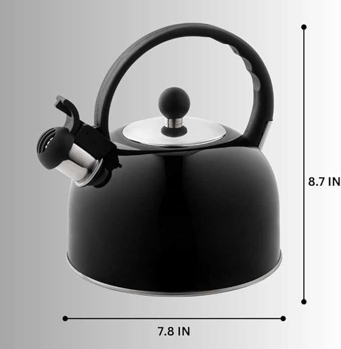 Venoly 2.5 Liter Whistling Tea Kettle - Modern Stainless Steel Whistling Tea Pot for Stovetop Hot Water Boiler with Cool Grip Ergonomic Handle (Black, 2.5 Liter)
