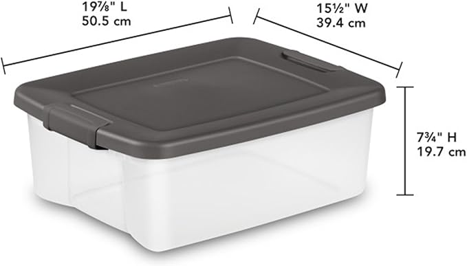 Sterilite 18-Pack Plastic Storage Bins w/ Lids, Shelf Totes Clear Containers, 25 Qt, Gray