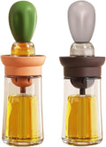 Oil Dispenser with Brush - 2 Pack Olive Oil Dispenser, 2 IN 1 Oil Dispensing Bottle with Basting Brush for Cooking Frying Baking Kitchen, T-OB21 Grey+Green