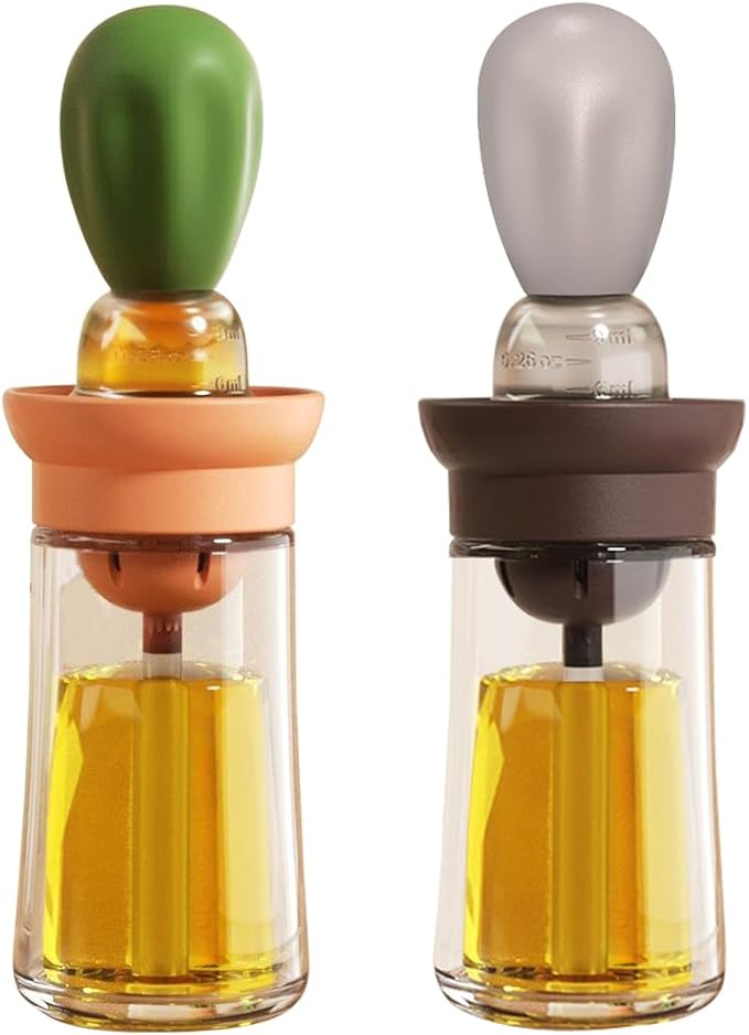 Oil Dispenser with Brush - 2 Pack Olive Oil Dispenser, 2 IN 1 Oil Dispensing Bottle with Basting Brush for Cooking Frying Baking Kitchen, T-OB21 Grey+Green