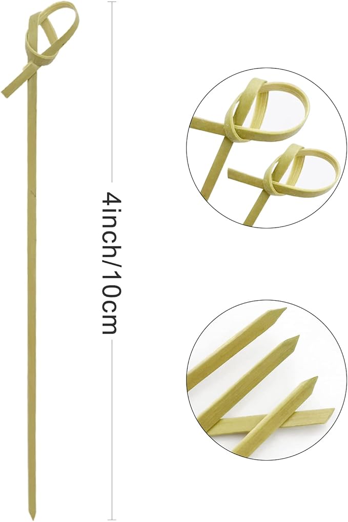 BLUE TOP Bamboo Cocktail Picks 200 PCS Bamboo Skewers 4 Inch with Looped Knot, Food Picks,Party Toothpicks for Appetizers,Cocktail Drinks,Barbecue Snacks,Club Sandwiches.