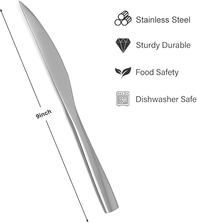 Steak Knives,12 piece Steak knife set,18/10 Stainless Steel Silverware Set Steak Knife Set For Home,Kitchen,Restaurant And Hotel,Mirror Polished& Dishwasher Safe