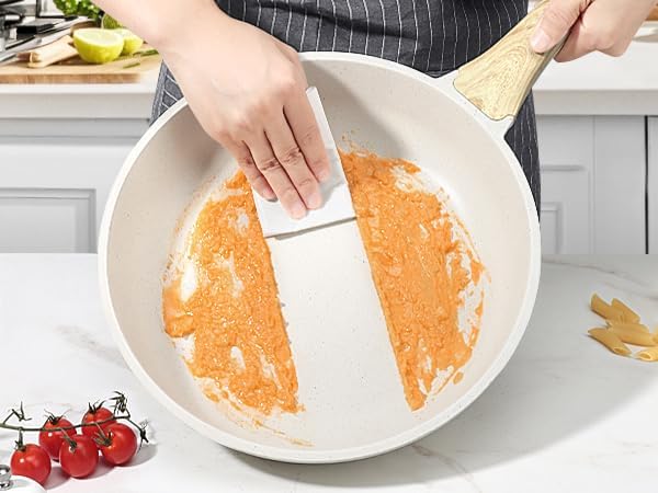 GiPP Nonstick Frying Pan Skillet with Lid - 9.5" White Granite Non Stick Pans, Omelette Pan with Heat-Resistant Handle, Compatible with All Stovetops, PFOA Free