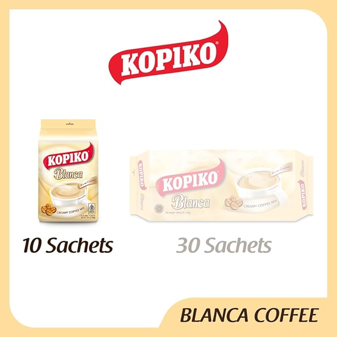 Kopiko Blanca Instant Coffee Mix – Authentic Indonesian Volcanic Coffee – Delicious Creamy Instant Coffee with Tempting Aroma (1.06 OZ/30gr x 10 Coffee Sticks)