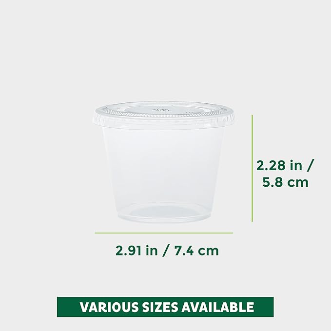 Freshware Plastic Portion Cups with Lids [5.5 Ounce, 100 Sets] Souffle Cups, Jello Shot Cups, Condiment Sauce Containers For Sampling, Sauce, Snack or Dressing