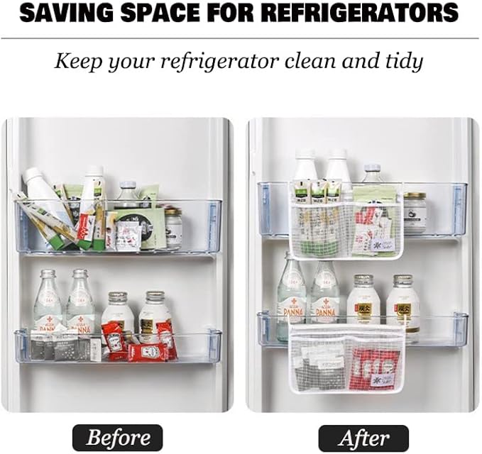 2 piece Refrigerator Door Organizer Set Fridge Hanging Mesh Bag for Kitchen Storage Bag Household Sundries Sorting Bag Used to Refrigerator Side Door Storage Small Objects Containers