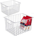 Slideep Fridge Freezer Baskets, Wire Storage Organizer Basket, Household Refrigerator Bin with Built-in Handles for Cabinets, Pantry, Closets, Bedrooms White - Set of 2