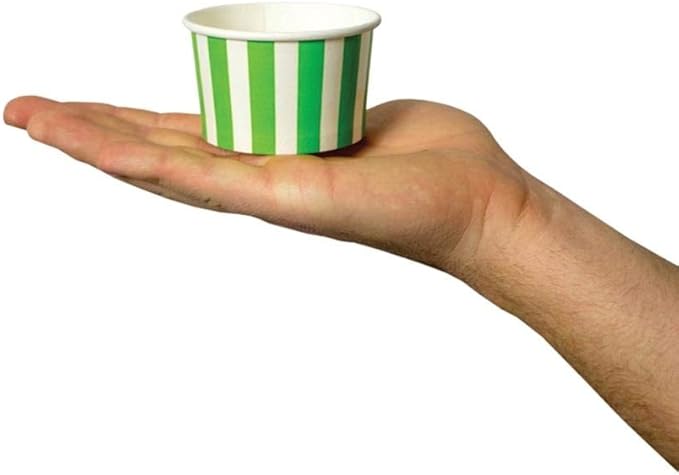 UNIQ 1000-Count 4 oz Striped Paper Ice Cream Cups Green Color | Disposable Dessert Bowls in Multiple Colors | Frozen Dessert Supplies