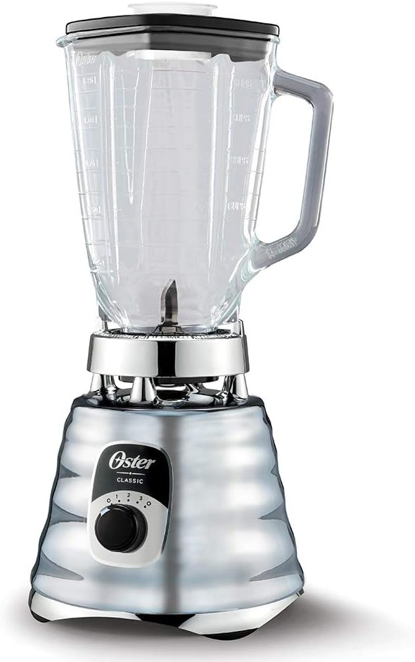 Oster Original 3 Speed Chrome Blender, 6 Times more Durable Motor, 10 Times Stronger, 5 Cup Glass Jar