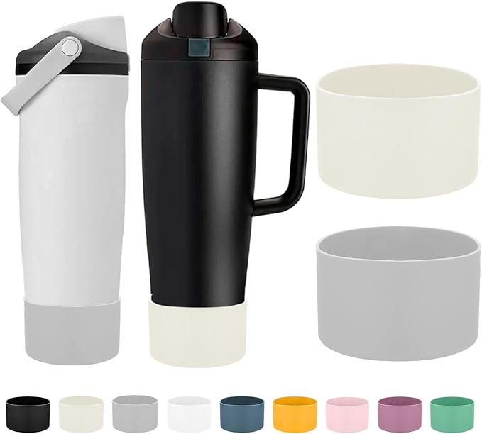 Mity rain 2PCS Protective Silicone Boots for Owala 30oz & 40oz FreeSip Sway Bottles & Tumblers - Accessories for owala, Enhances Stability & Prevents Scratches (Ivory & Light Gray)