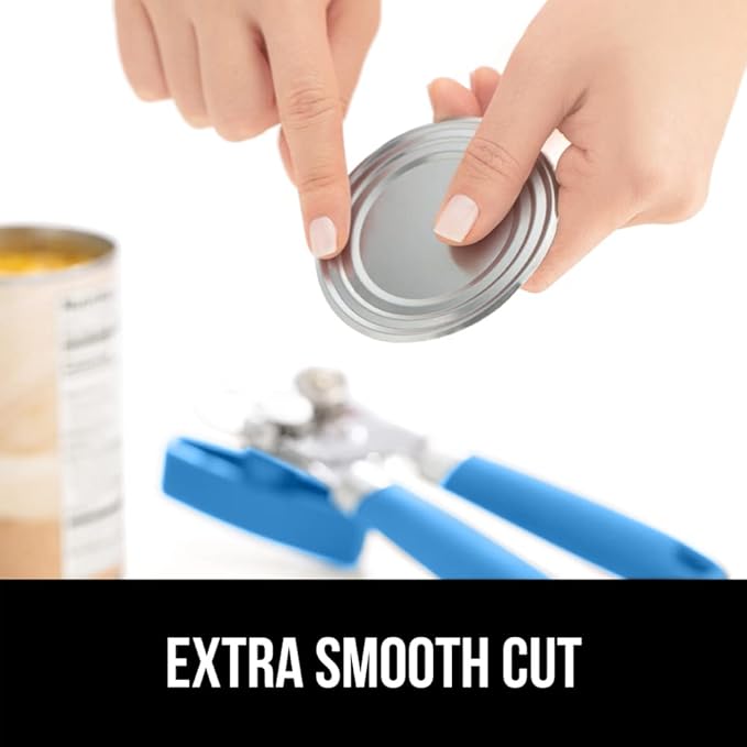 GORILLA GRIP Heavy Duty Stainless Steel Smooth Edge Manual Can Opener and Bottle Openers, Soft Comfortable Handle, Oversized Handheld Turn Knob, US Designed Multifunctional Kitchen Tool, Aqua