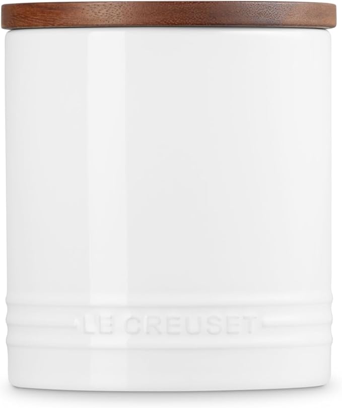 Le Creuset Signature Salt Cellar and Storage Canister with Wood Lid, 1.2 qt., White