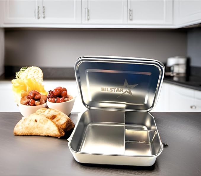 Stainless Steel Bento For Kids and Adults | Steel Lunch Box for School| Leak-Proof Food Containers | Metal Lunchbox for Work | Eco-Friendly| Leak-Proof| ((47 oz) - 3 Fixed Compartment)