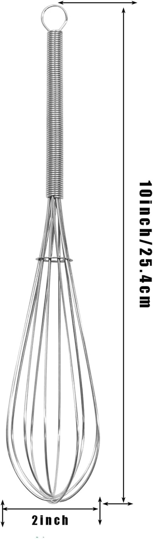 Mini Wire Whisk, 10 Inch Small Whisk for Cooking - Ergonomic Spiral Handle, 304 Stainless Steel - Ideal for Whisking, Beating, Blending & Mixing Sauces - Silver