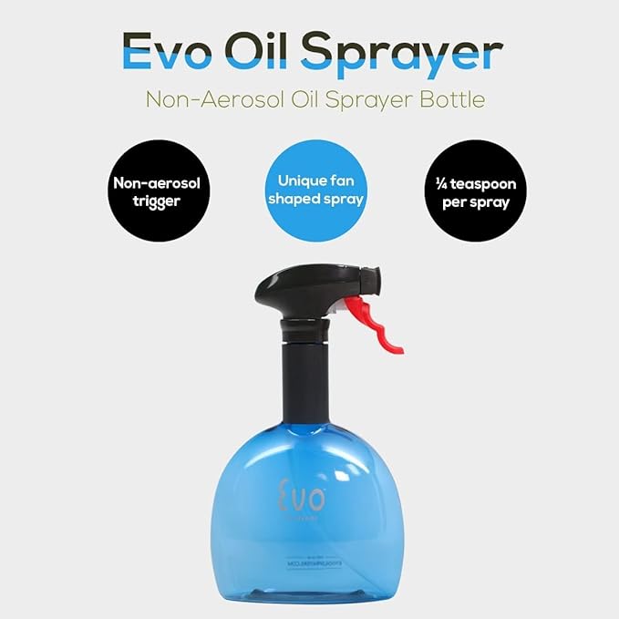 Evo Original Oil Sprayer, Non-Aerosol for Olive Oil, Cooking Oils, and Vinegars, Blue, 24-Ounce Capacity