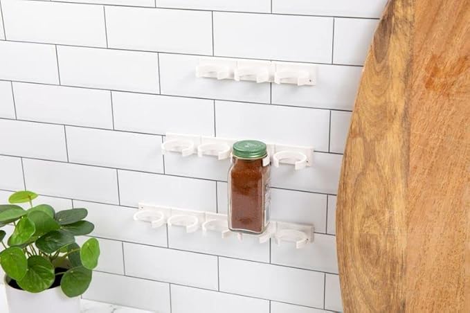 Spice Clip Grippers For Cabinet Doors - Organizer for Spices - Spice Rack Holds15 Spice Jars - Extemely Strong 3M Adhesive Gripper In White For Pantry 15 Ct