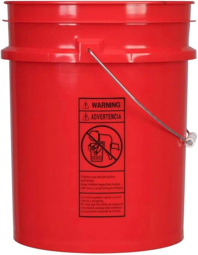 House Naturals 5 Gallon Premium HPDE Plastic Bucket - Made in USA Food Grade Container, BPA Free All Purpose Pail (5, Red)