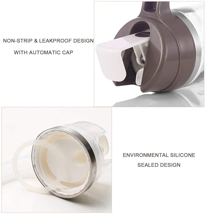 Marbrasse Oil Dispenser for Kitchen,20 OZ /600ml Leakproof Glass Oil Bottle with Auto Flip Cap,Olive Oil Container for Kitchen Cooking(1 Pcs White + 1 Pcs Brown)
