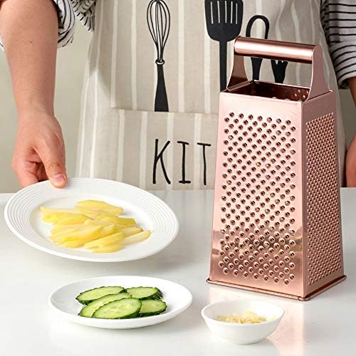 4 Sides Box Grater For Kitchen,Stainless Steel Cheese Grater With Handle,Multi-Function Vegetable Slicer Food Shredder For Chees,Ginger,Vegetables,Rose Gold