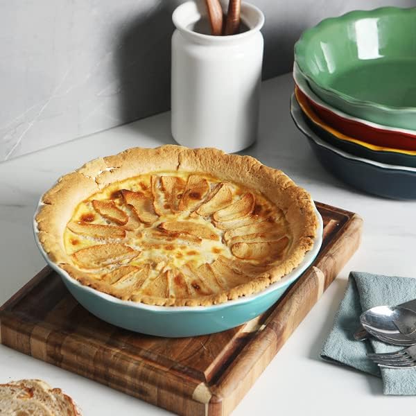 Sweejar Ceramic Pie Pan, 10 Inch Round Baking Dish, Non-Stick with Soft Wave Edge for Apple, Pumpkin, Pot Pies (Gradient Gray)