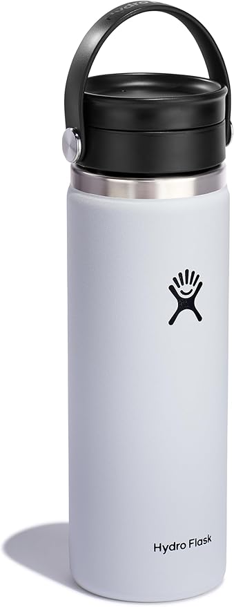 Hydro Flask Wide Mouth Bottle with Flex Sip Lid - Insulated Water Bottle Travel Cup Coffee Mug White 20 oz