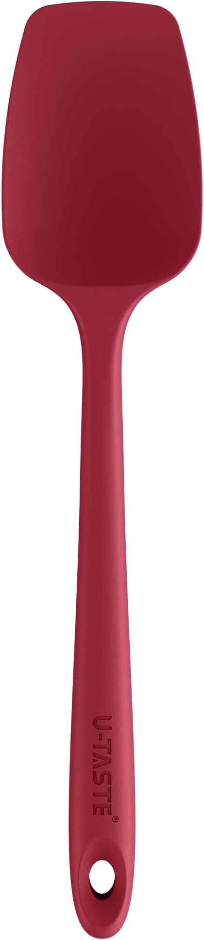 U-Taste Silicone Cooking Spoon Spatula: 480ºF Heat Resistant Food Grade 11.38" Flexible Rubber Kitchen Spoonula, Seamless Pastry Bowl Scraper for Mixing Stirring Scraping in Nonstick Cookware (Red)