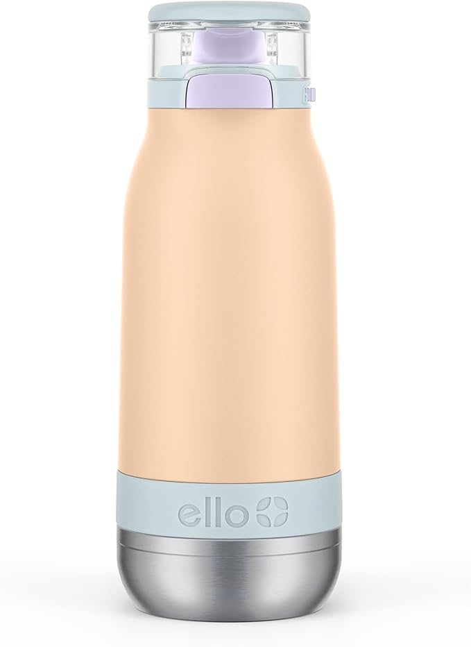 Ello Emma 14oz Vacuum Insulated Stainless Steel Kids Water Bottle with Straw and Built-in Carrying Handle and Leak-Proof Locking Lid for School Backpack, Lunchbox and Outdoor Sports