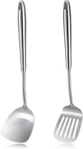 2 Pack 18/10 Stainless Steel Spatula Set 15” L Metal Spatulas for Kitchen Use, Silver Slotted Turner Solid Turner Kitchen Cooking Utensils Set, Heat Resistant Dishwasher Safe Easy to Clean