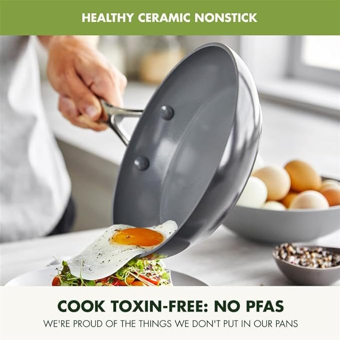 GreenPan Valencia Pro Hard Anodized Healthy Ceramic Nonstick 12" Frying Pan Skillet, PFAS-Free Cookware, Stainless Steel Handle, Induction Suitable, Dishwasher Safe, Oven Safe,