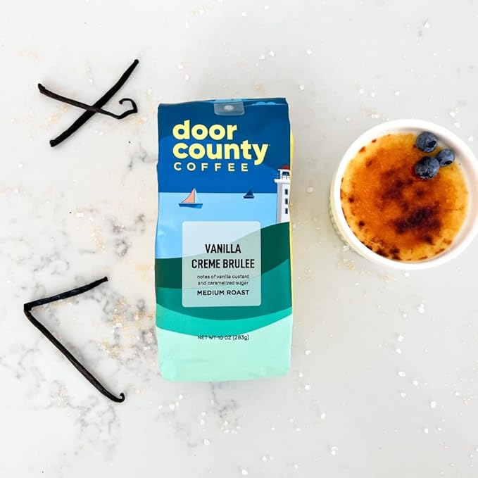 Door County Vanilla Creme Brulee DECAF - Flavored Ground Coffee - Medium Roast - 10oz Bag – 100% Arabica