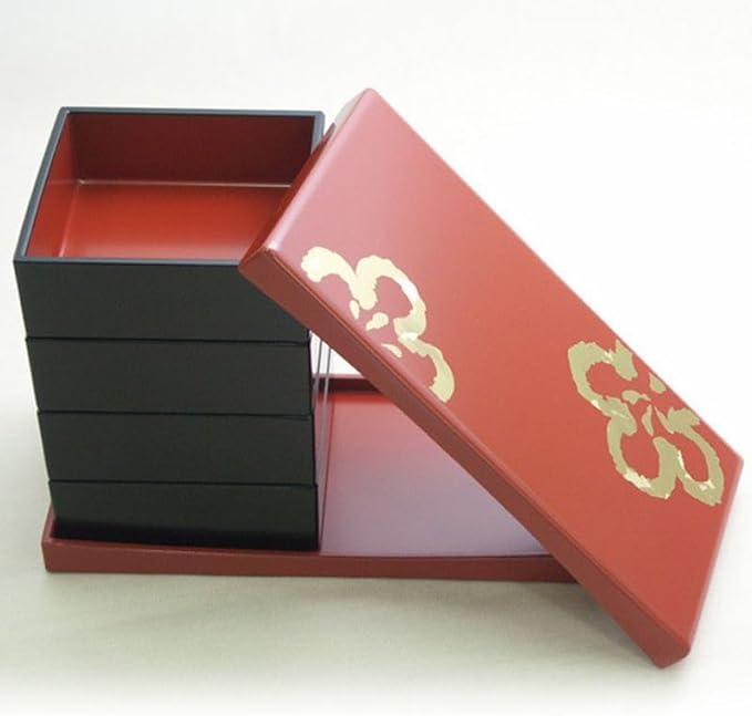 Japanese Bento Box Plum Lunch Container 2-tier Jubako Lacquerware Japan (Red)