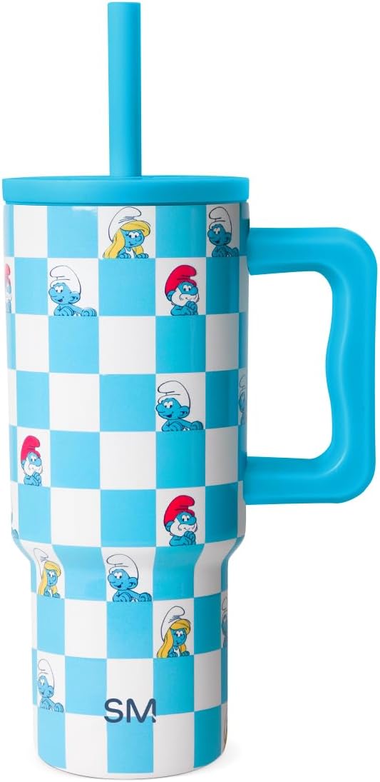 Simple Modern Smurfs Kids 24 oz Tumbler with Handle and Silicone Straw Lid | Spill Proof Leak Resistant | Reusable Stainless Steel Bottle | Gift Kids Boys Girls | Trek Collection | Smurfs Checkmate