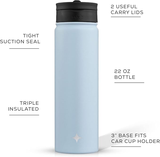 JoyJolt Triple Insulated Water Bottle with Straw Lid AND Flip Lid! 22oz Water Bottle, 12 Hour Hot/Cold Vacuum Insulated Stainless Steel Water Bottle. BPA-Free Leakproof Water Bottles - Thermos Bottle