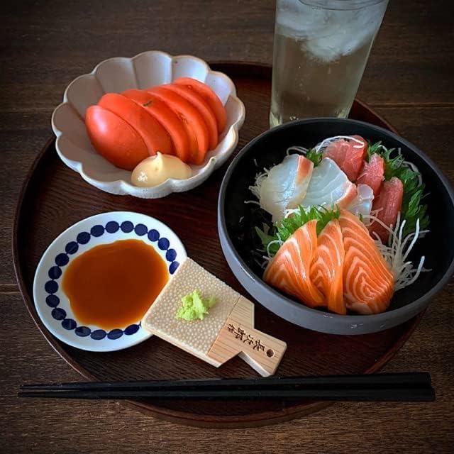Japanese Traditional Grater for Wasabi and Ginger with Minoyaki Plate Made in Japan (with Minoyaki small plate, white plate & Grater small size)