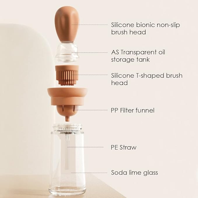 TINMIX Oil Dispenser with Brush - Glass Olive Oil Dispenser for Kitchen, 2 IN 1 Oil Dispenser Bottle with Silicone Basting Brush for Cooking Vinegar Sauce BBQ Grill Frying, T-OB21, Red