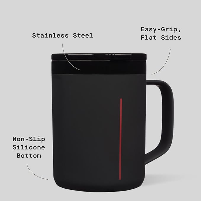 Corkcicle Classic Coffee Mug - Triple Insulated Stainless Steel for Travel - Shatter-Proof Lid - Keeps Drink Hot Over 3 Hours - Holiday Mug Gift - Great for Gifting Warmth - 16 oz - Darth Vader