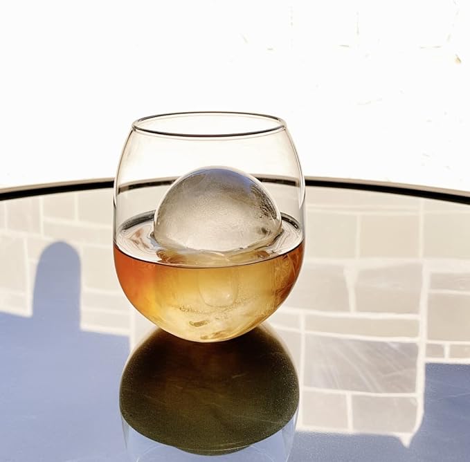 glacio Ball Ice Cube Tray and Big Ice Cube Molds for Whiskey, Slow-Melting, 100% Silicone, No-Plastic, Easy Release, Ideal for Gifting and Elevating Cocktails