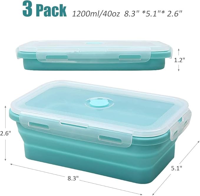 Alimat PluS 40.5oz Silicone Food Storage Containers with Lids, 4 Pack Set 1200ml Collapsible Meal Prep Lunch Containers, Microwave, Freezer and Dishwasher Safe
