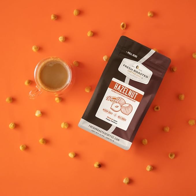 Fresh Roasted Coffee, Decaf Hazelnut Flavored Coffee, 12 oz, Medium Roast, Kosher, Whole Bean